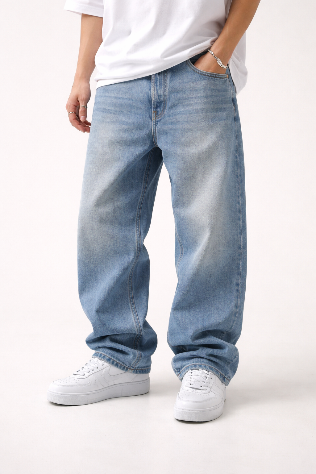 Men’s Baggy Fit Light Blue Washed Jeans