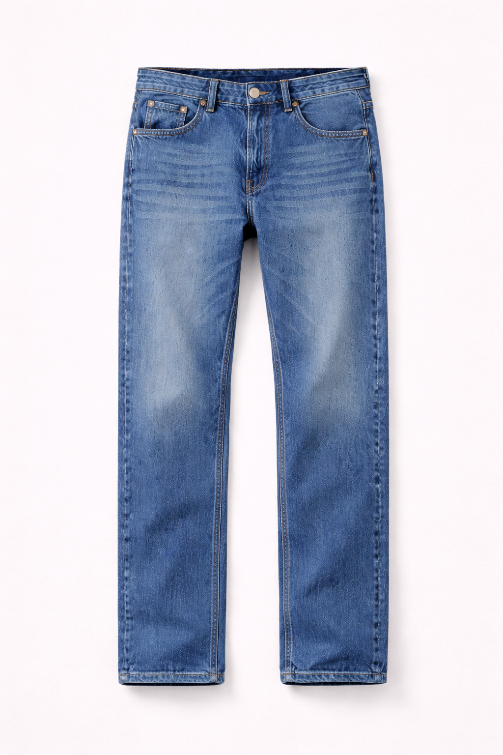 Straight Fit Medium Blue Faded Jeans