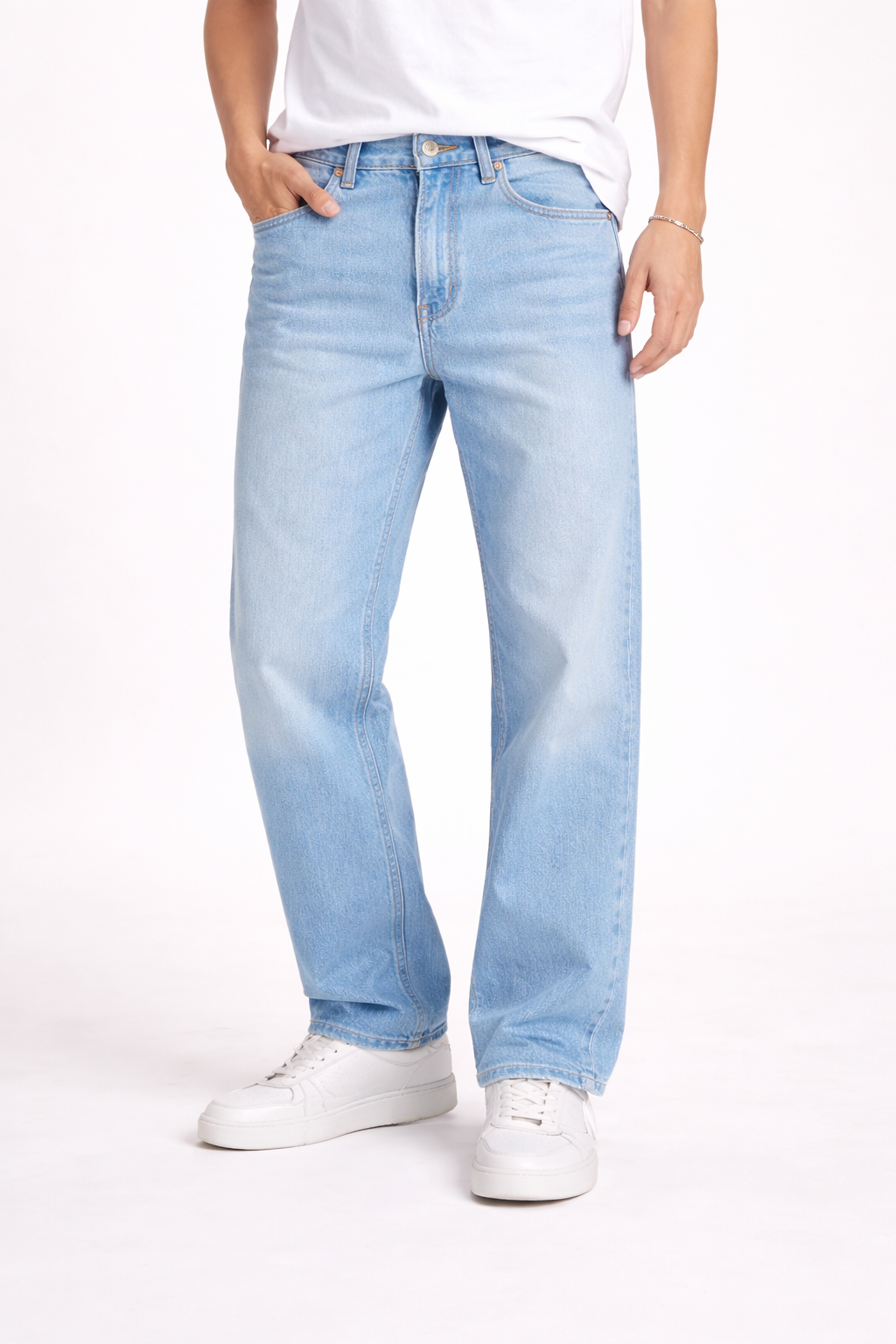 Straight Fit Light Blue Faded Jeans
