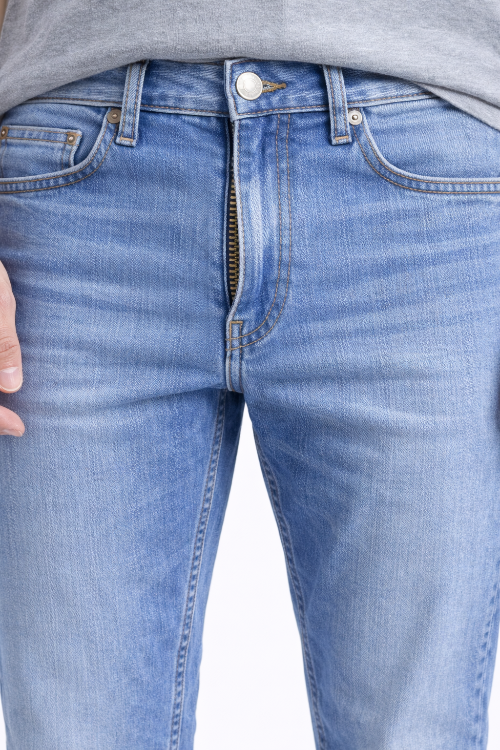 Basic Slim Fit Medium Blue Faded Jeans