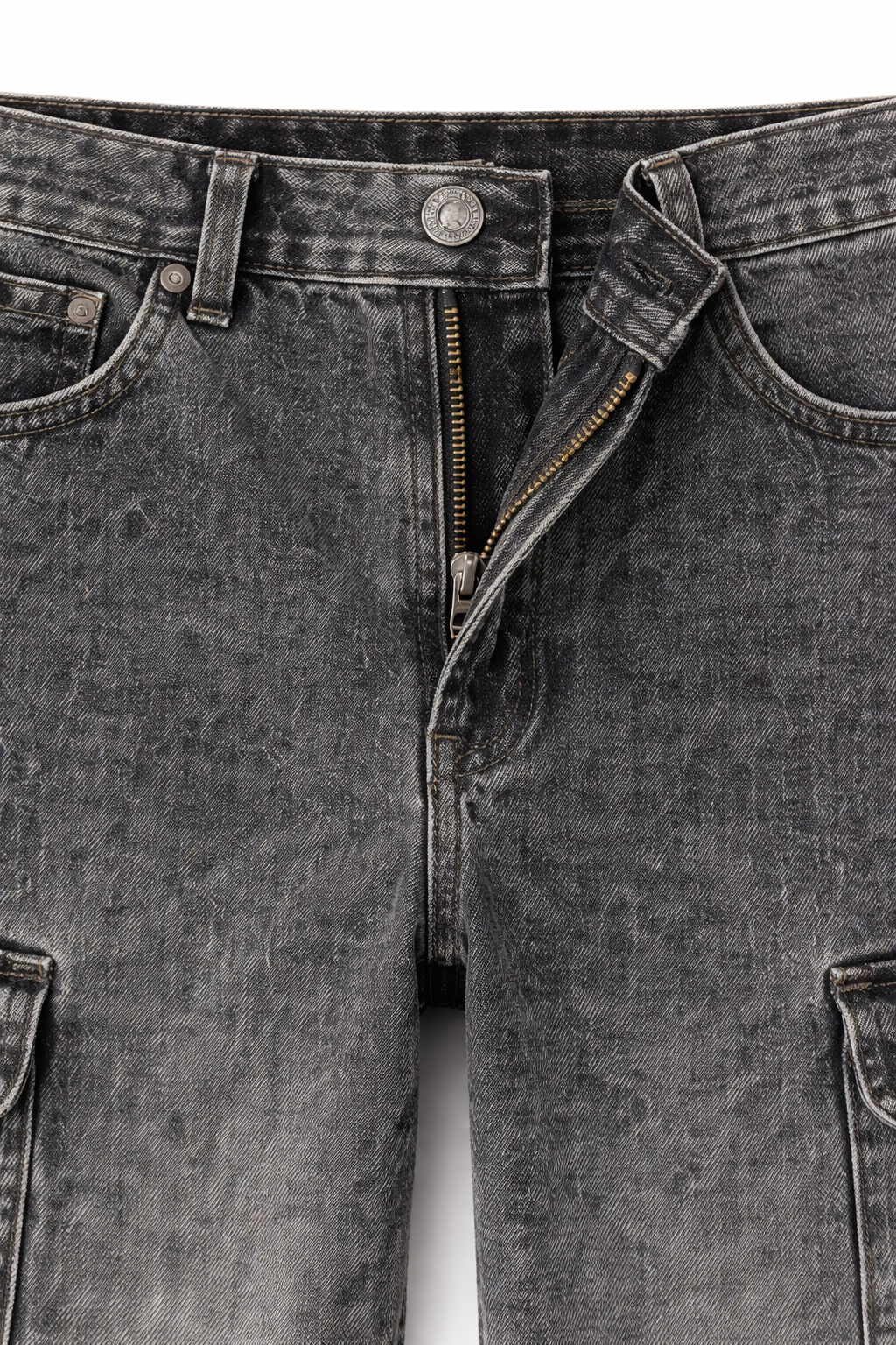 Grey-black Acid Washed Cargo Pants