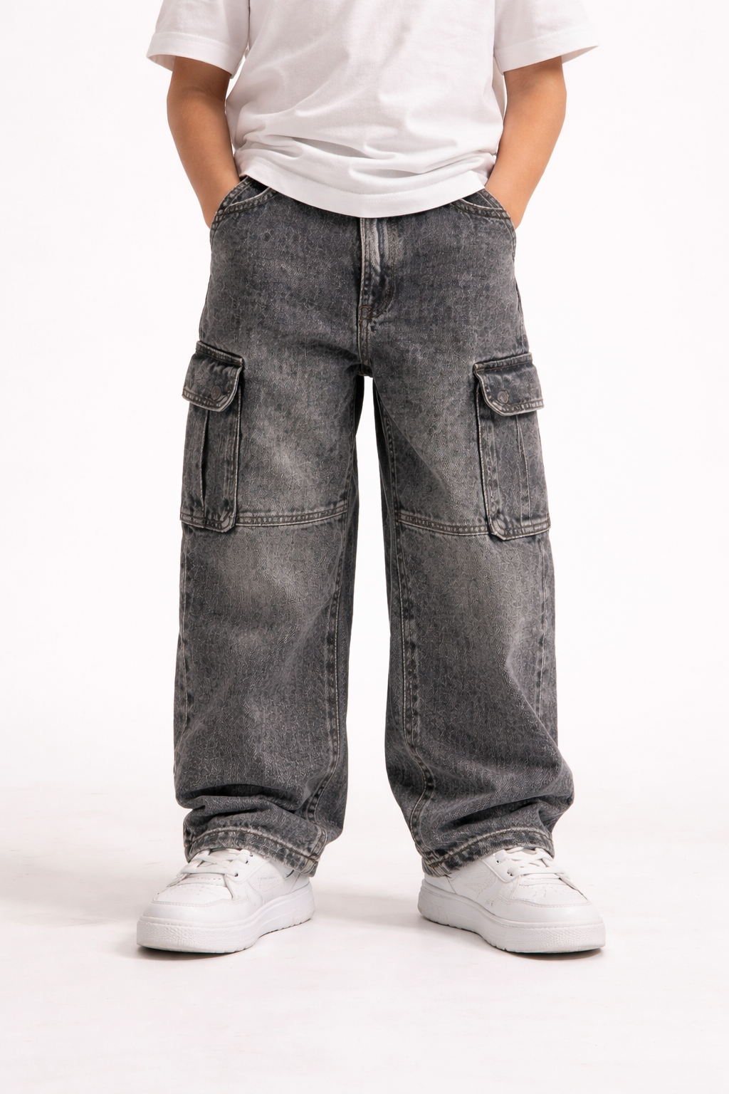 Grey-black Acid Washed Cargo Pants