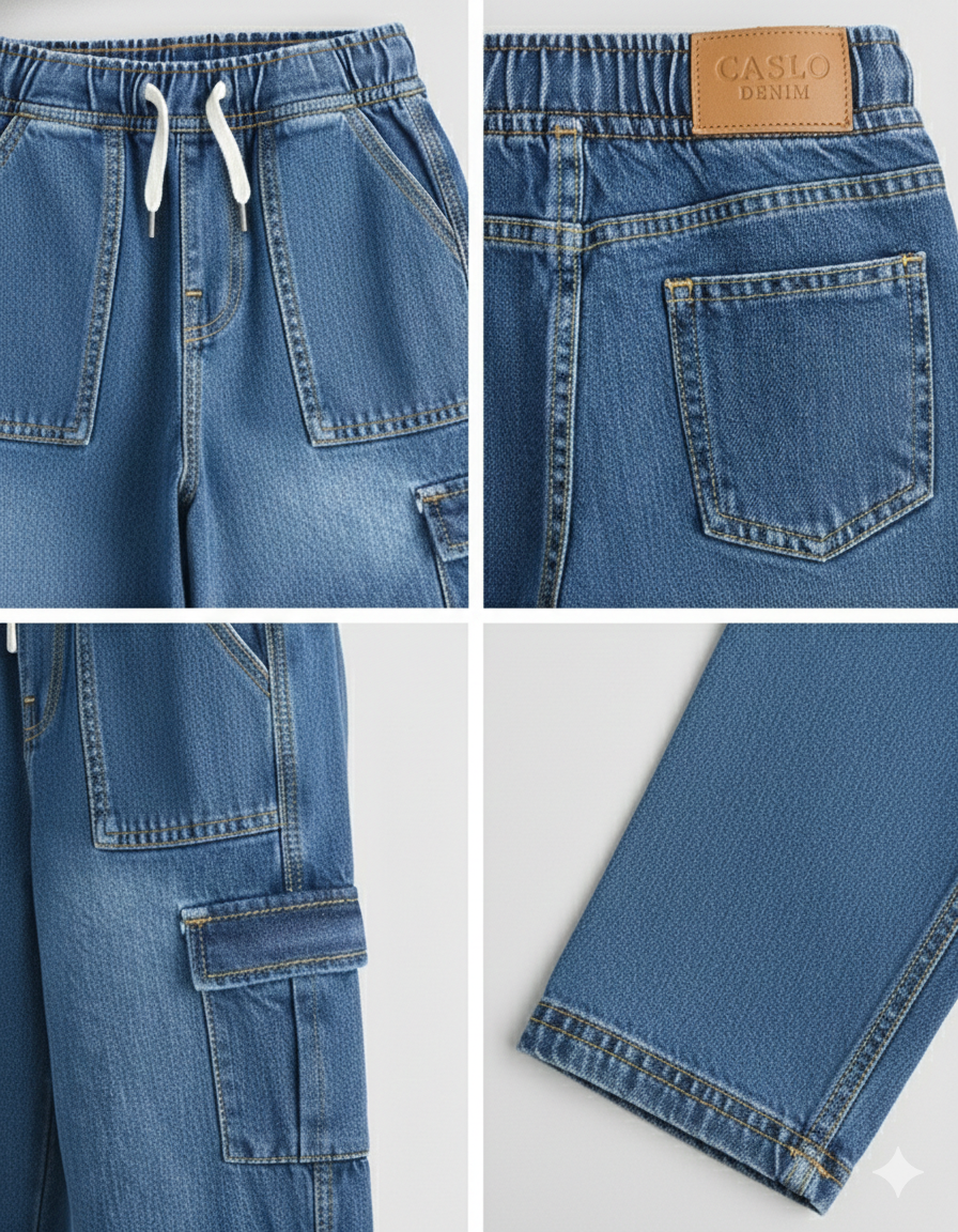 7 pockets Medium Blue Cargo Denim pants