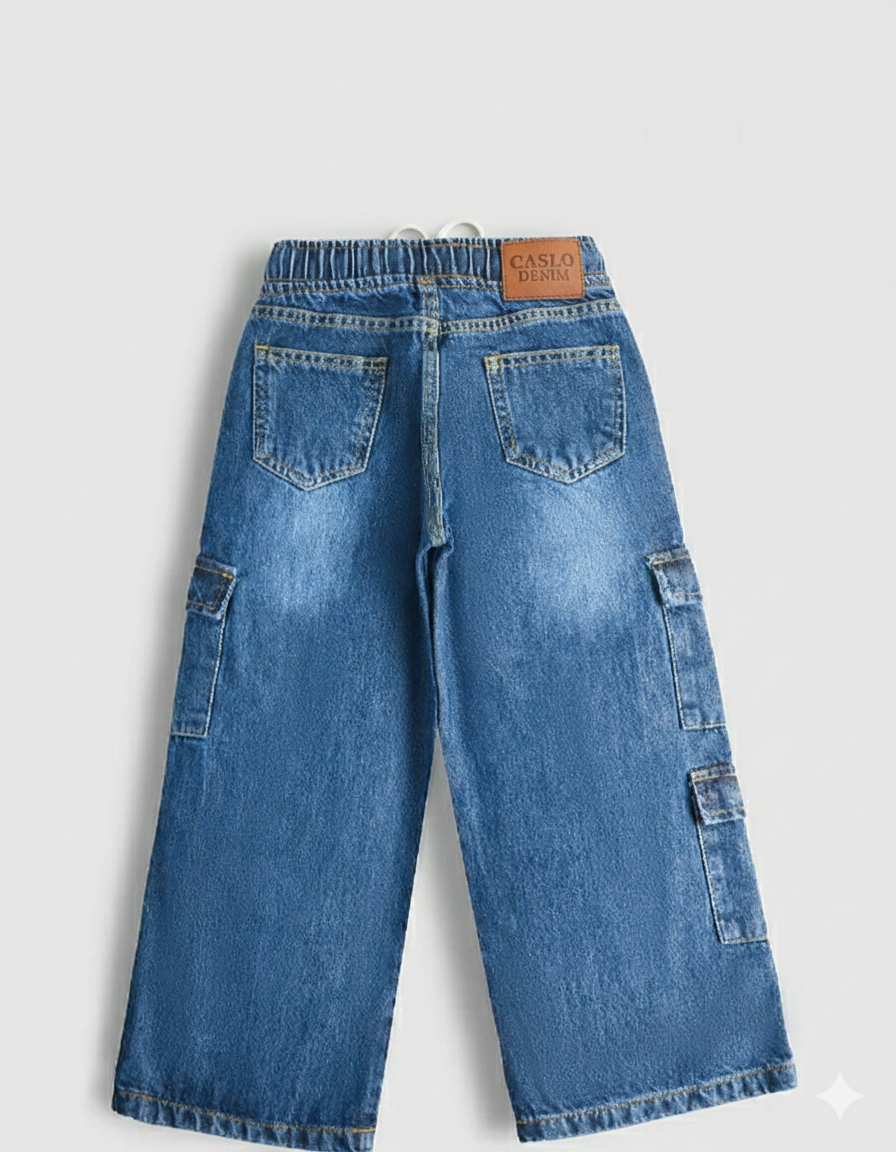 7 pockets Medium Blue Cargo Denim pants