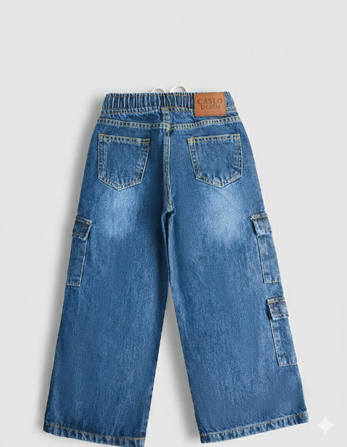 7 pockets Medium Blue Cargo Denim pants