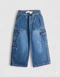 7 pockets Medium Blue Cargo Denim pants